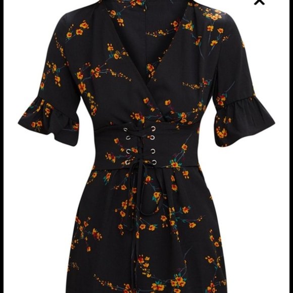PrettyLittleThing Sz 6 Black Floral Corset Swing Dress - Picture 4 of 16